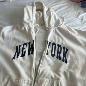 Brandy Melville Cream Zip-Up Hoodie with New York Print